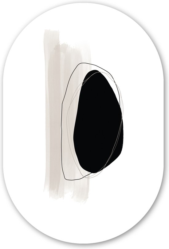 Muurovaal - Kunststof Wanddecoratie - Ovalen Schilderij - Zwart - Verf - Pastel - 40x60 cm - Ovale spiegel vorm op kunststof