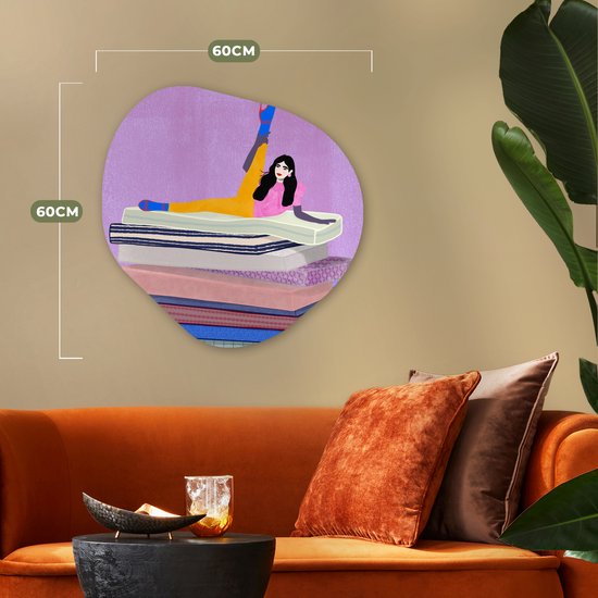 Décoration murale bio - Décoration murale plastique - Tableau bio - Femme - Vintage - Pastel - 60x60 cm - Forme miroir bio sur plastique