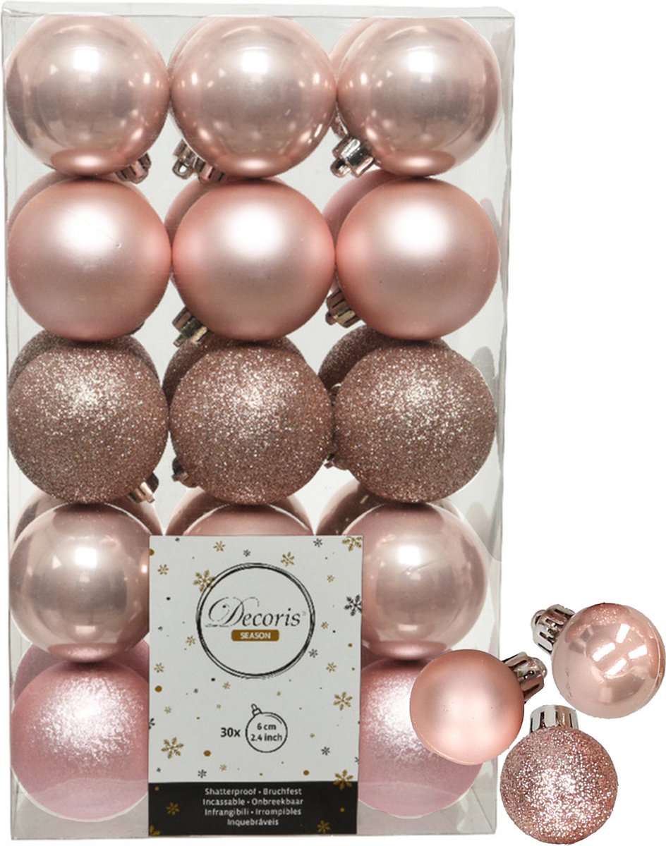 Decoris kerstballen - 44x stuks - lichtroze - 3 en 6 cm - kunststof