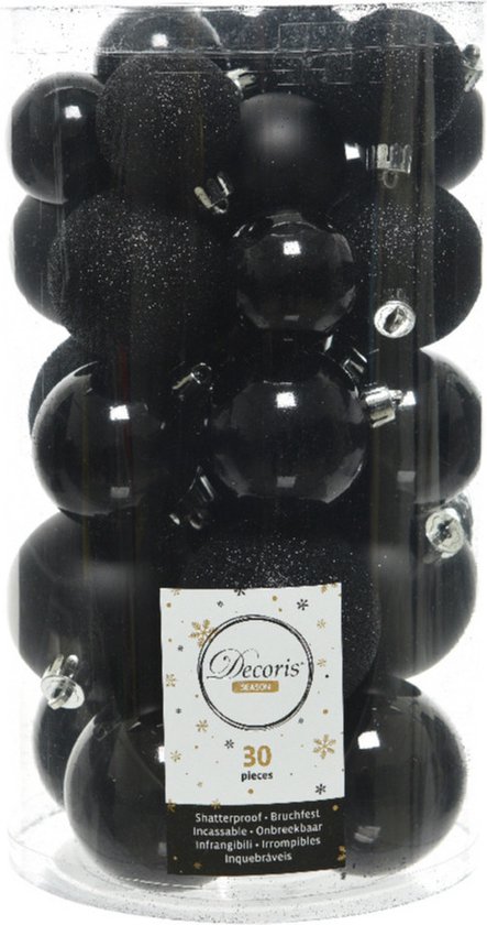 Boules de Noël Decoris - 44x pièces - noir - 3-4-5-6 cm - synthétiques