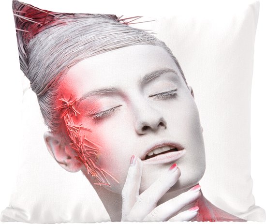 Coussin d'intérieur Noir & Or - Femme Witte avec détails rouges - 50x50 cm - Coussin intérieur carré en coton