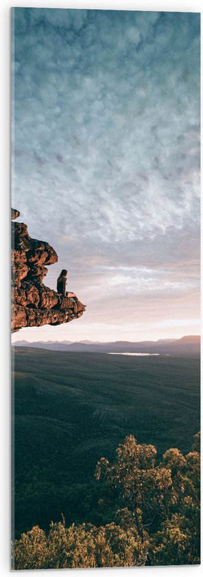 WallClassics - Acrylglas - Grote Rots hangend over Landschap - 30x90 cm Foto op Acrylglas (Met Ophangsysteem)