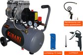 Kibani Super stille compressor 24 liter + luchtslang + luchtspuit + bandenpomp - SET - Low Noise - Compressoren - 24L