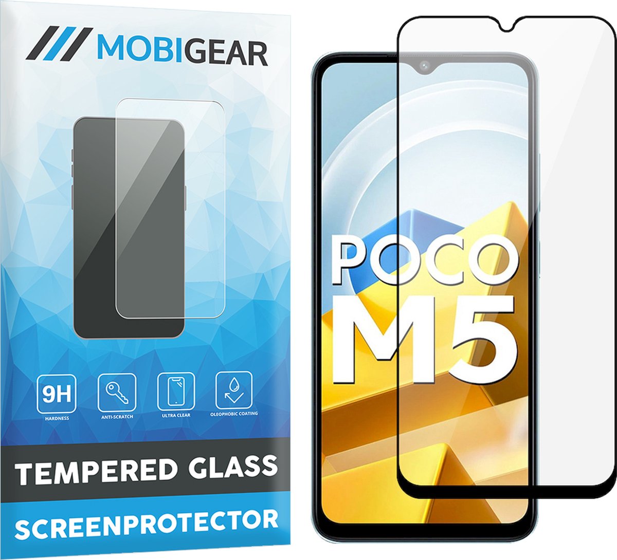 Mobigear Screenprotector geschikt voor POCO M5 Glazen | Mobigear Premium Screenprotector - Case Friendly - Zwart