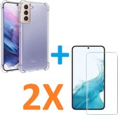 Coque en silicone anti-choc transparente avec 2 protections d'écran en verre trempé Convient pour : Samsung Galaxy S22 Plus
