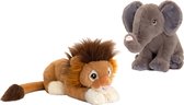 Keel Toys - Pluche knuffel dieren vriendjes set leeuw en olifant 25 cm