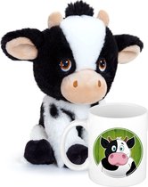 Koeien Cadeauset kind - Koeien knuffel 18 cm en drinkbeker 300ml