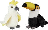Ravensden - Tropische vogels knuffels - 2x stuks - Kaketoe en Toekan - 15 cm