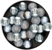Decoris Kerstballen - 28 ST - mini - lichtbruin - kunststof - 3 cm - glans/mat/glitter