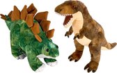 Wild Republic - 2x dinosaurus knuffels T-rex en Stegosaurus 25 cm