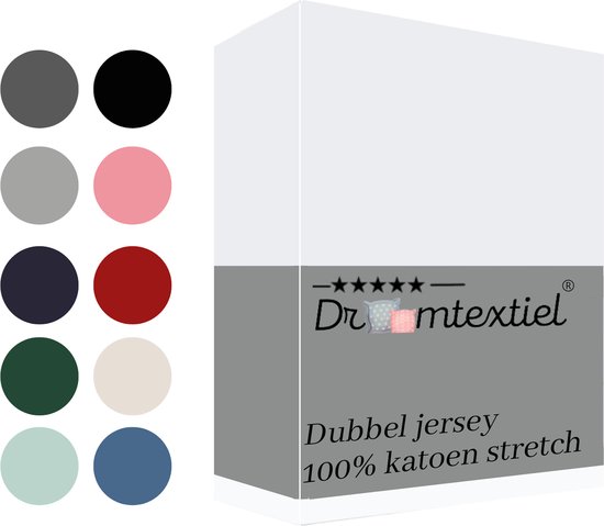 Droomtextiel® Dubbel Jersey Hoeslaken Wit Eenpersoons 90x220 cm 100% Katoen - Hoge Hoek - Heerlijk Zacht - Strijkvrij - Rondom elastiek - Stretch - Dubbel Dikke Kwaliteit -