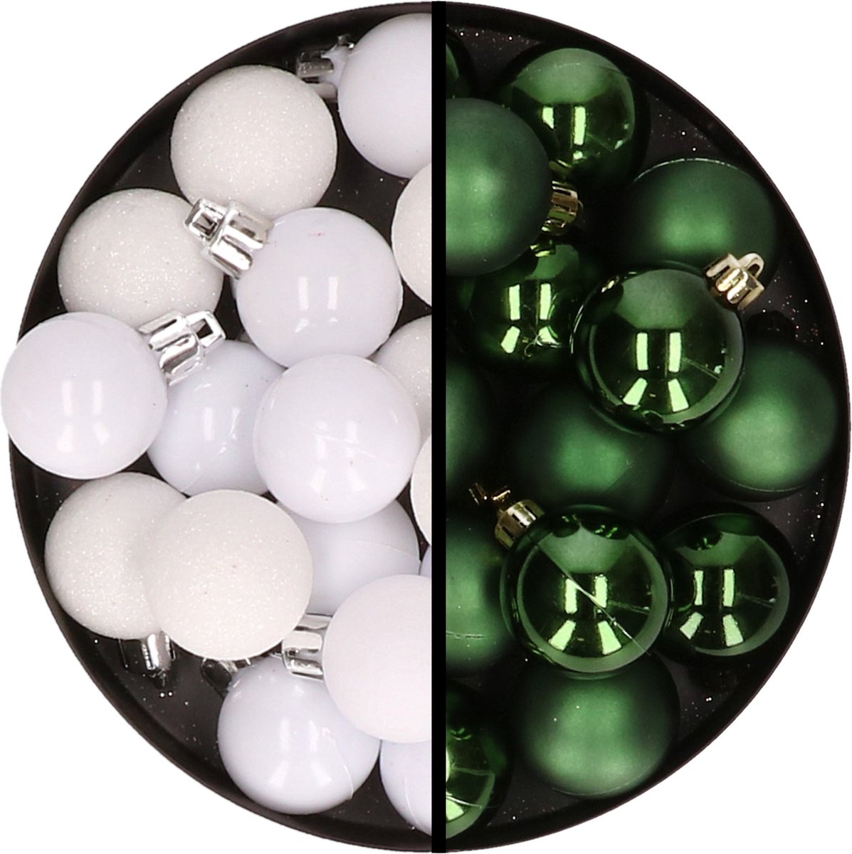 Kerstballen 36x stuks - 3 en 4 cm - wit en donkergroen - kunststof