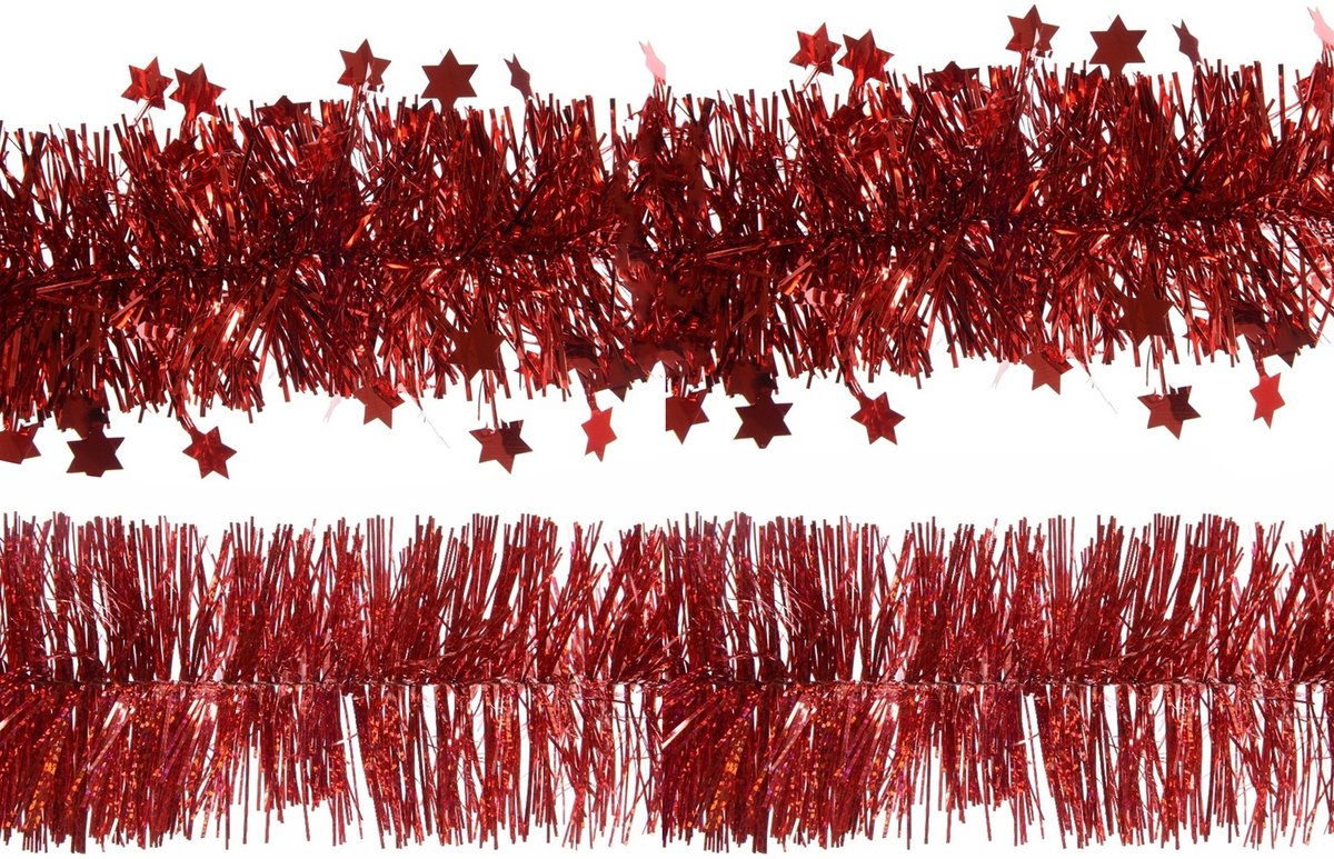 Decoris folie kerstslingers 2x stuks - rood - kunststof - 270 cm