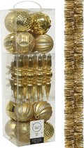 Decoris - kerstballen en slinger - 31x st - goud kunststof