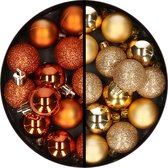 Kerstballen 34x st - 3 cm - oranje en goud - kunststof