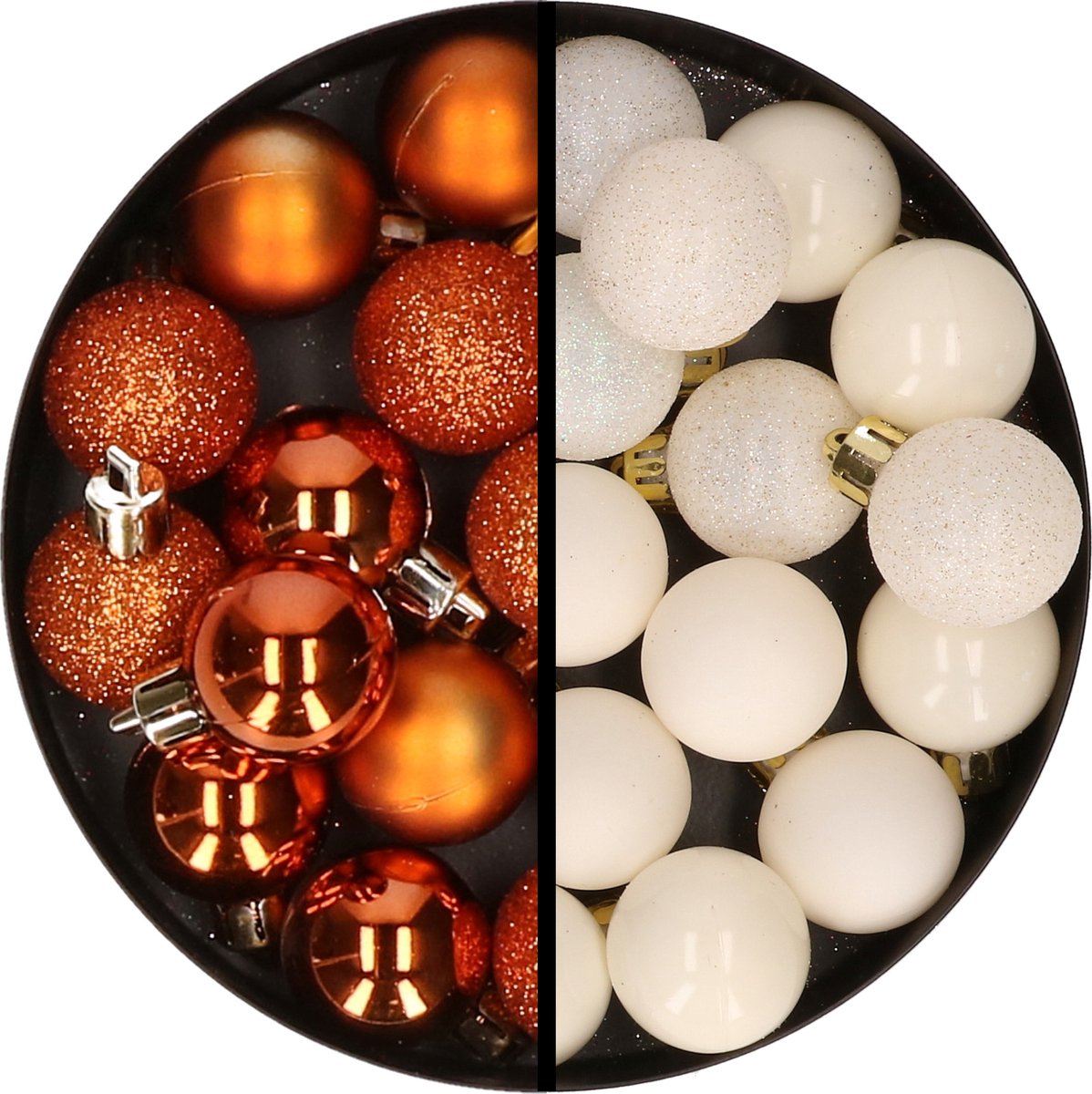 Kerstballen 34x st - 3 cm - oranje en gebroken wit - kunststof