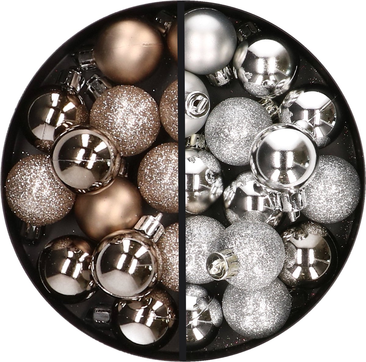 Kerstballen 34x st - 3 cm - champagne en zilver - kunststof