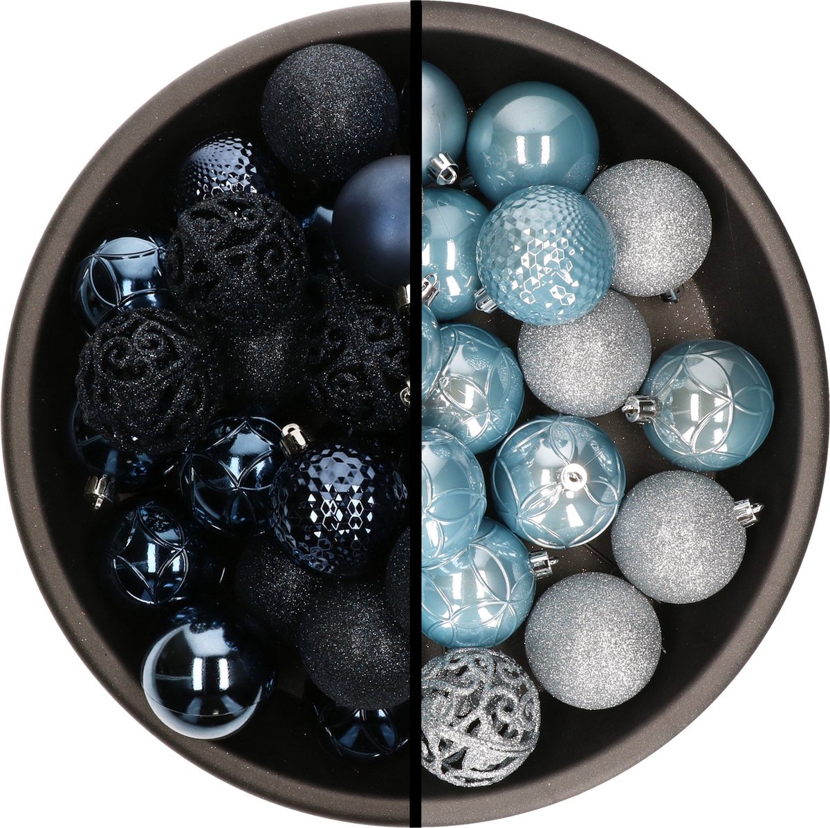 Kerstballen - 74x stuks - donkerblauw-lichtblauw - 6 cm - kunststof