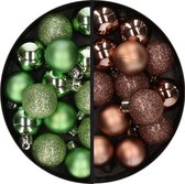 Kunststof kerstballen -28x st. - groen en bruin -3 cm - kunststof