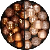Kunststof kerstballen -28x st. - lichtbruin en bruin -3 cm- kunststof