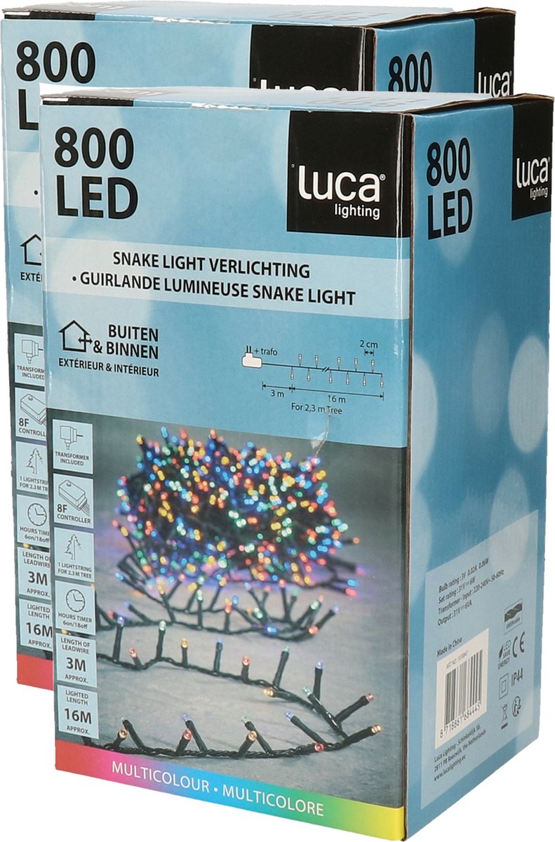 Luca Lighting kerstverlichting - 2x st - gekleurd - 16 m - 800 leds