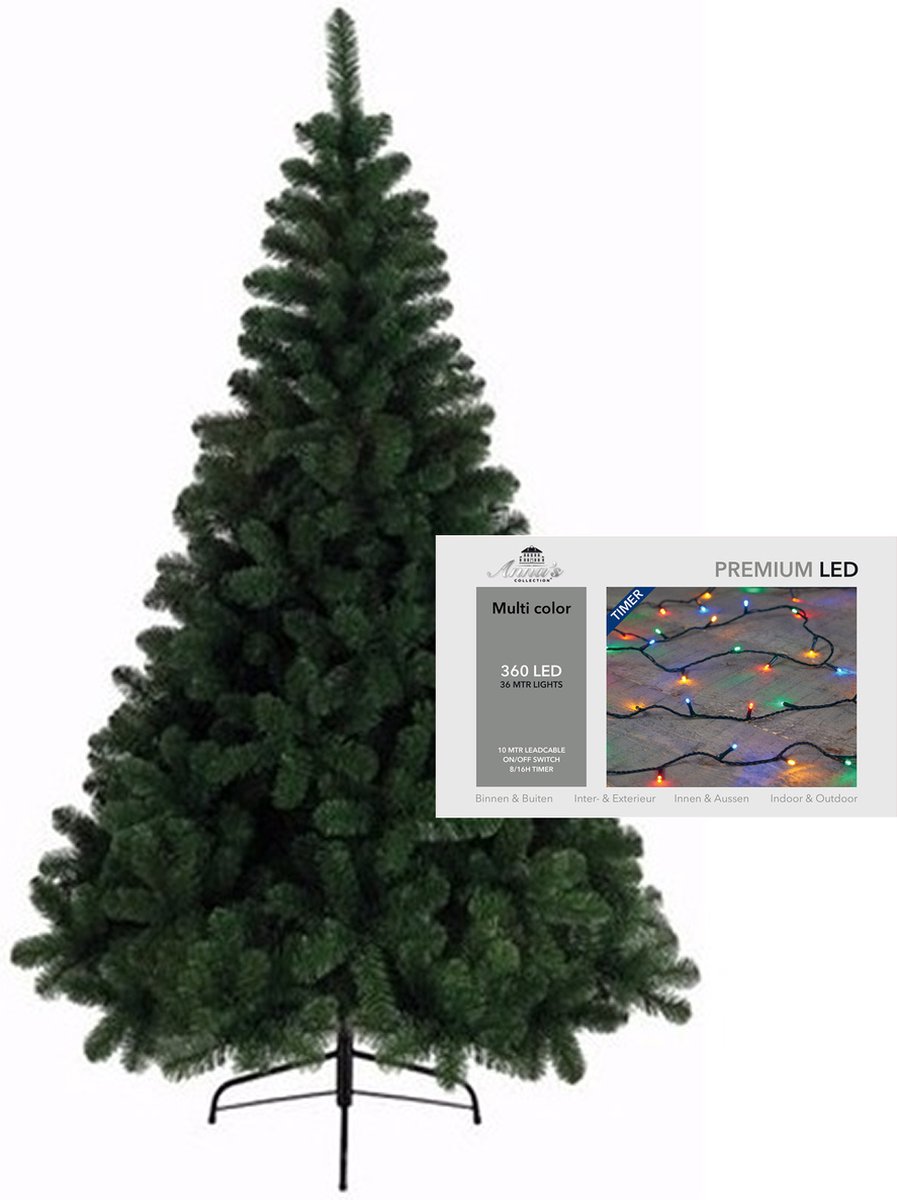 Kerstboom H210 cm - met kerstverlichting - gekleurd - 36 m - 360 leds