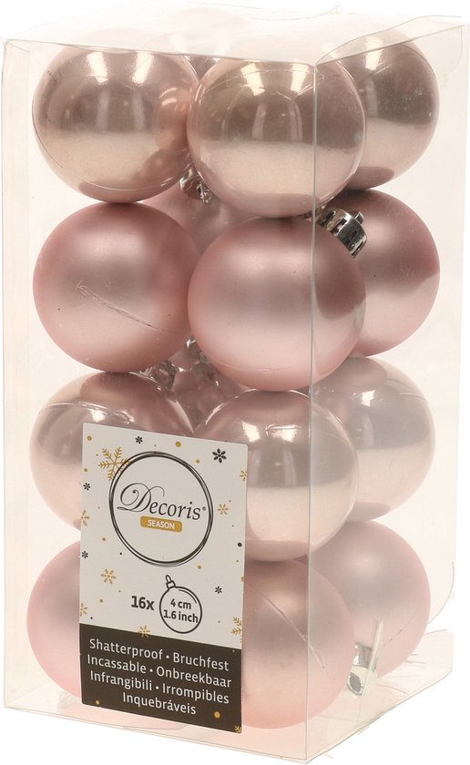 Boules de Noël - synthétiques - 30x pièces - rose clair - 3 et 4 cm