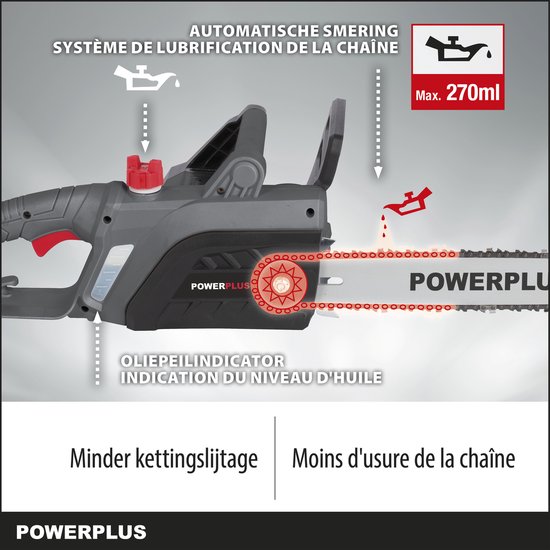 Powerplus POWEG10100 Elektrische kettingzaag - 2000W - Zwaardlengte 350mm - Automatische kettingsmering - Incl. 1x ketting en 1x zwaard van Powerplus — afbeelding 2