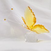 papillon en verre cristal jaune L 9x9x9.5cm fait main, véritable artisanat.
