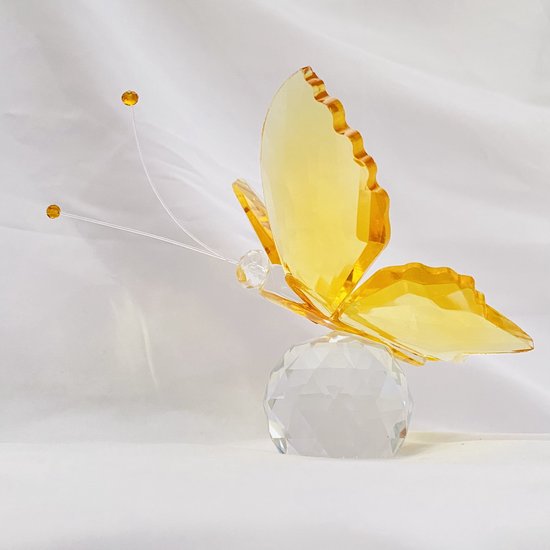 kristallen glazen vlinder gele  L 9x9x9.5cm met de hand gemaakt, echt ambachten.