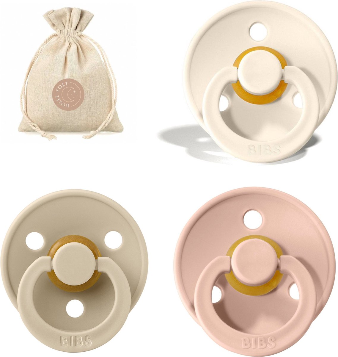 Goedkoopste BIBS spenen T1 met speenzakje | Ivory, Blush, Sand | 0 tot 6 maanden