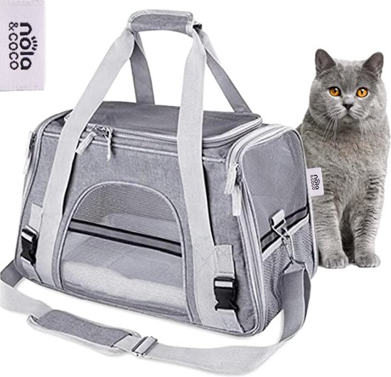 Nola & Coco Reistas voor Katten, Honden en Knaagdieren - Max 8 KG - 43 x 25 x 28 cm - Huisdieren Reistas - Small - Grijs