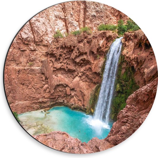 WallClassics - Dibond Muurcirkel - Havasu Falls Waterval in Arizona - 30x30 cm Foto op Aluminium Muurcirkel (met ophangsysteem)