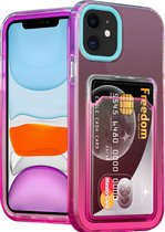 ShieldCase geschikt voor Apple iPhone 11 hoesje colorful pasjeshouder - turquoise/roze