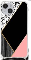 Smartphone hoesje Geschikt voor iPhone 14 Plus TPU Silicone Hoesje met transparante rand Black Pink Shapes