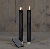 LED kaarsen met bewegende vlam 2x - Antraciet Zwart - Anthracite - Afstandsbediening - Dinerkaars rustiek wax 23 cm - LED kaars batterij