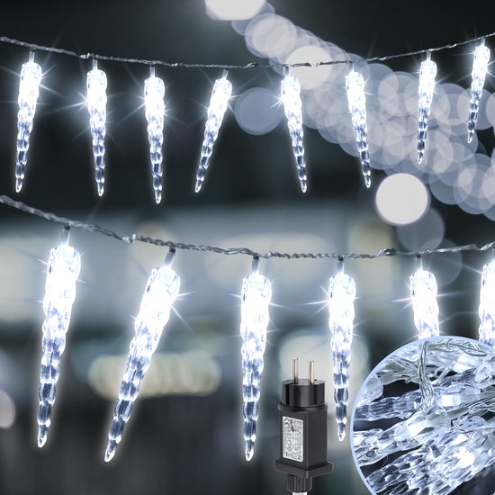 40 ledijspegels kerstversiering ijsregen transparante kerstverlichting, koel wit bol