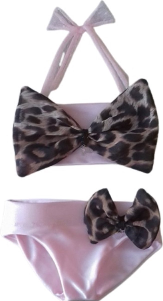 Maat 152 Bikini roze tijgerprint strikken strik dierenprint Baby en kind zwemkleding roze