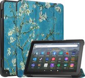 Case2go - Tablet hoes geschikt voor Amazon Fire 8 HD (2022) - 8 Inch Tri-fold cover - Met Touchpad & Stand functie - Witte Bloesem