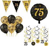 75 Jaar Verjaardag Decoratie Versiering - Feest Versiering - Swirl - Folie Ballon - Vlaggenlijn - Ballonnen - Man & Vrouw - Zwart en Goud