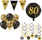 80 Jaar Verjaardag Decoratie Versiering - Feest Versiering - Swirl - Folie Ballon - Vlaggenlijn - Ballonnen - Man & Vrouw - Zwart en Goud