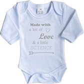 La Petite Couronne Romper Lange Mouw "Made with a lot of love and a little bit of science" Unisex Katoen Wit/grijs Maat 56