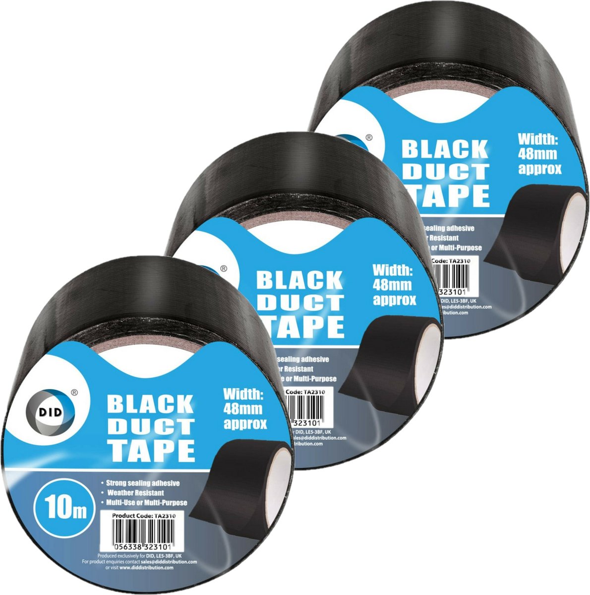 DID duct tape reparatietape zwart 3 stuks 10 meter x 48 mm