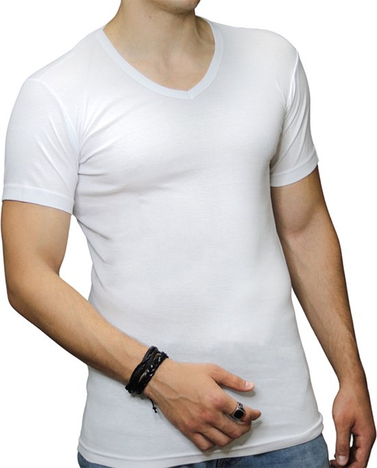 2 Pack Top kwaliteit  T-Shirt - V hals - 100% Katoen - Wit - Maat S