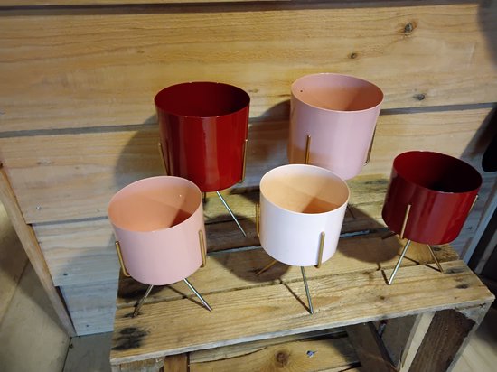 pot - bordeaux/roze - ijzer - op standaard - set van 2 | bol.com