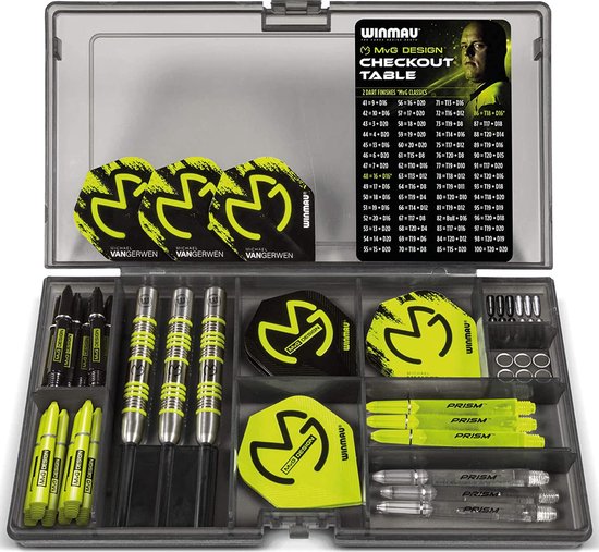 Dartbord cadeauset - Michael Van Gerwen MvG - 50-delige dartset met 4 sets schachten en 4 sets vluchten plus accessoires van Merkloos — afbeelding 4