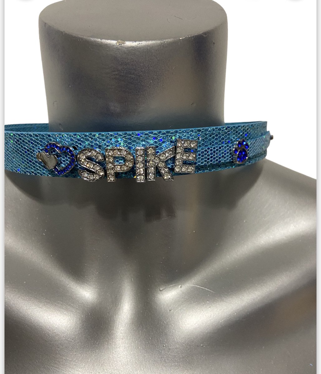Body Pleasure Blauwe Glitter Halsband met Luxe Steentjes – Spike Design
