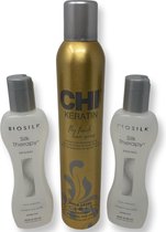 Biosilk Silk Therapy Original Treatment - 2 x 167 ml & CHI - Keratin - Flexible Hold Hairspray - 284 ml