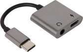S&C - 2 IN 1 USB-C (Type-C) Male naar USB C + AUX 3.5MM female Adapter Splitter kabel lader oplader tussenkopje tussenstukje smartphone samsung galaxy| zilver | grijs | Premium Kwaliteit