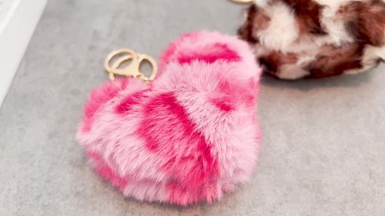 Porte-clés peluche coeur imprimé léopard pendentif de sac rose lilas L 10,5 x L 14,5 cm